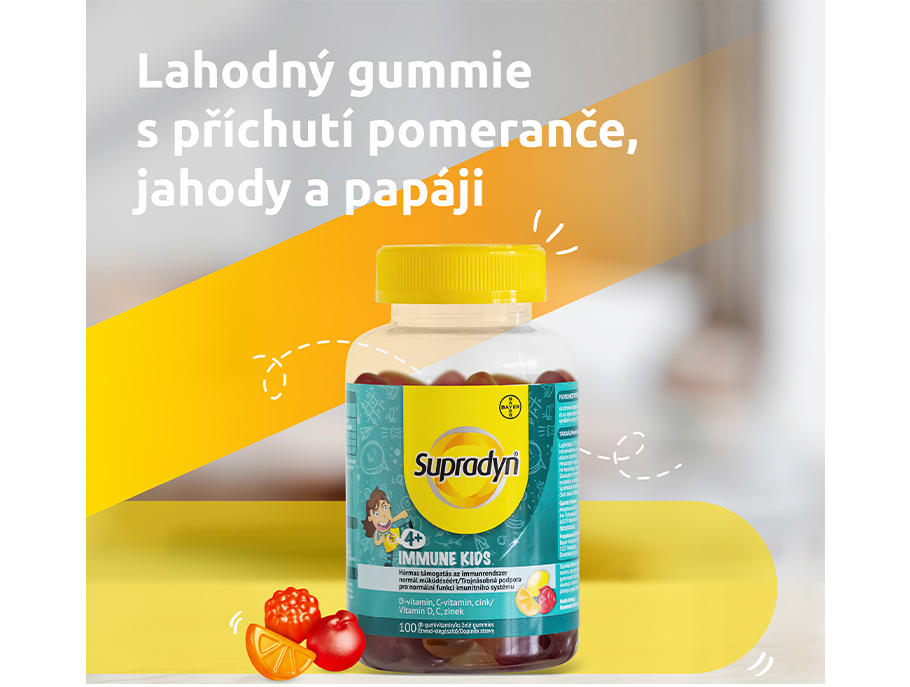 Supradyn Immune Kids - příchuť pomeranč, jahoda a papája